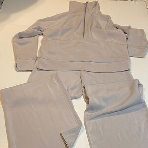 Bailey/44 Mauve/Grey Half-Zip Sweat Suit Top with Wide leg Matching Sweatpants